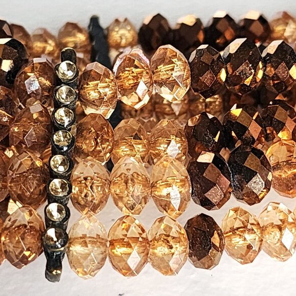 Wide Amber Beaded Stretch Bracelet in Copper, Brown, Orange - Picture 5 of 6